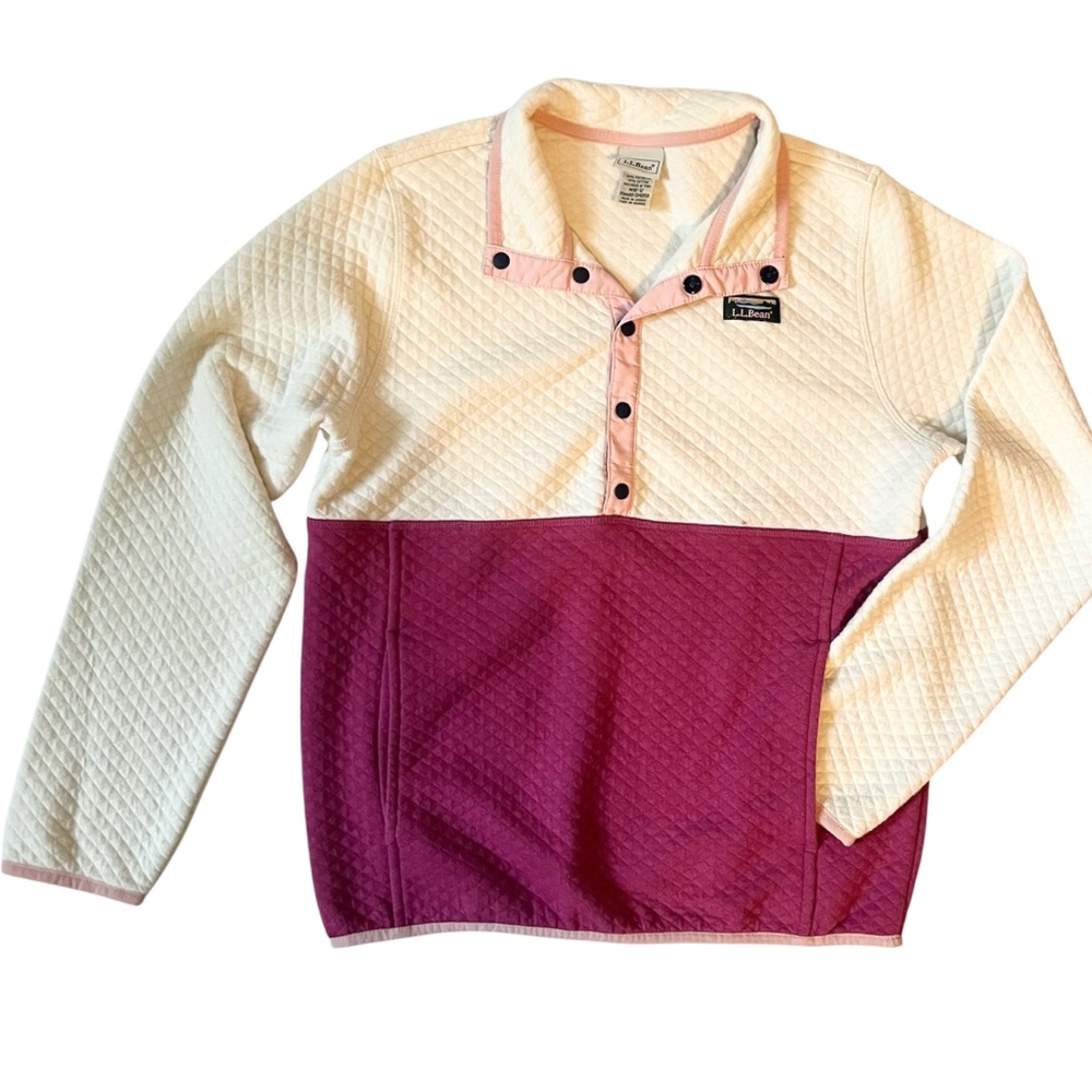 L.L. Bean Kids Pink and White Quilted Quarter-snap Pullover